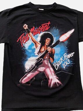 Vintage 2013 Ted Nugent Black Power Tour Concert Tee Shirt Black Size Medium